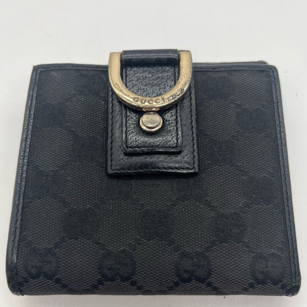 GUCCI VINTAGEโGUCCISSIMA GOLD BUCKLE LEATHER GG CANVAS WALLET BIFOLD PURSE ITALY